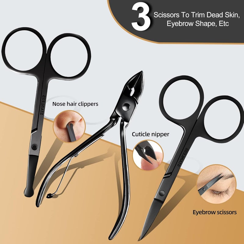Red Flow Manicure Set 30 in 1 Nail Clipper Set, Nail Clippers,Fingernail & Toenail Clippers,Manicure Tools,Pedicure Tools,Suitable for Travel Manicure Kit (A-Black) - Image 5